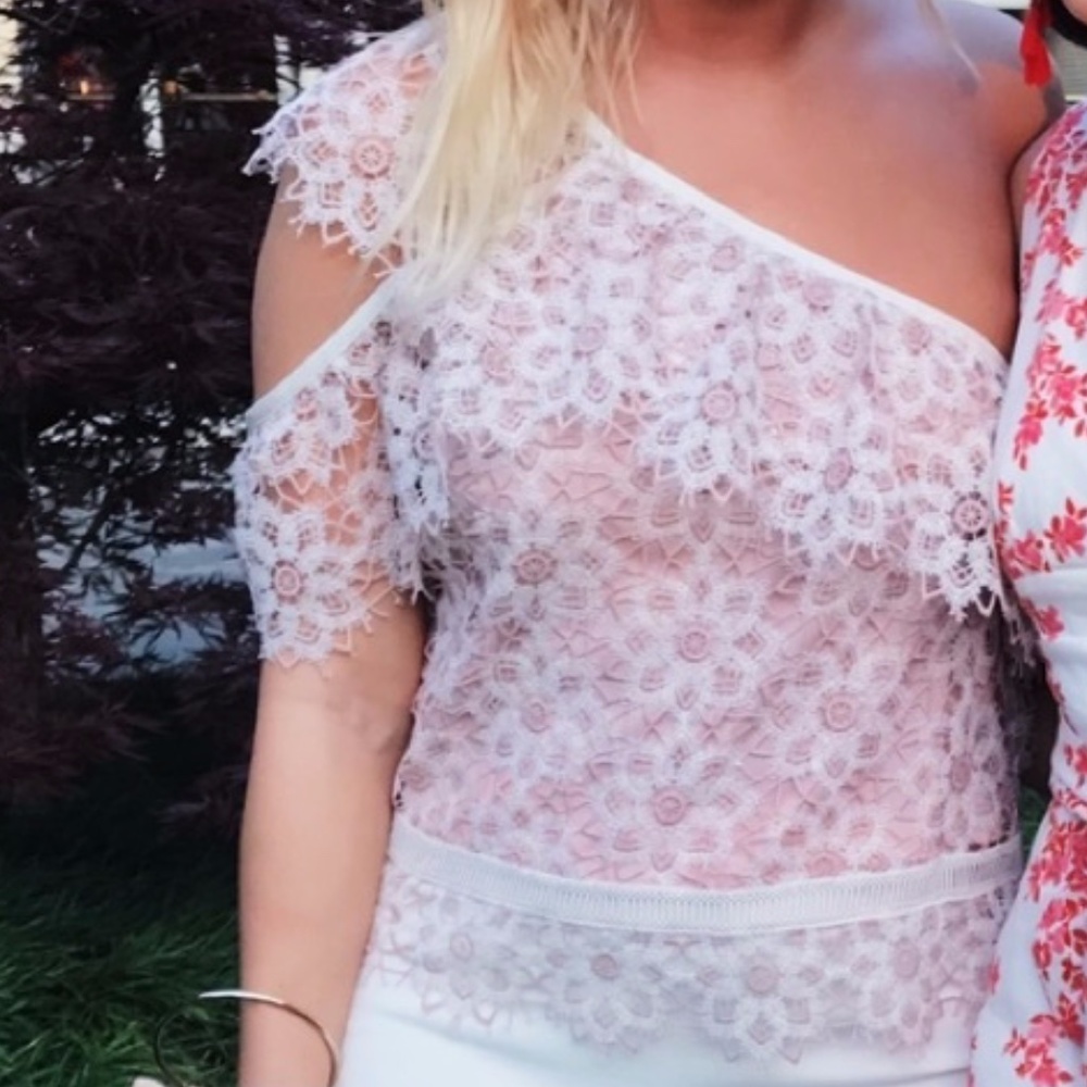 SAYLOR - One Shoulder Lace Blush Top